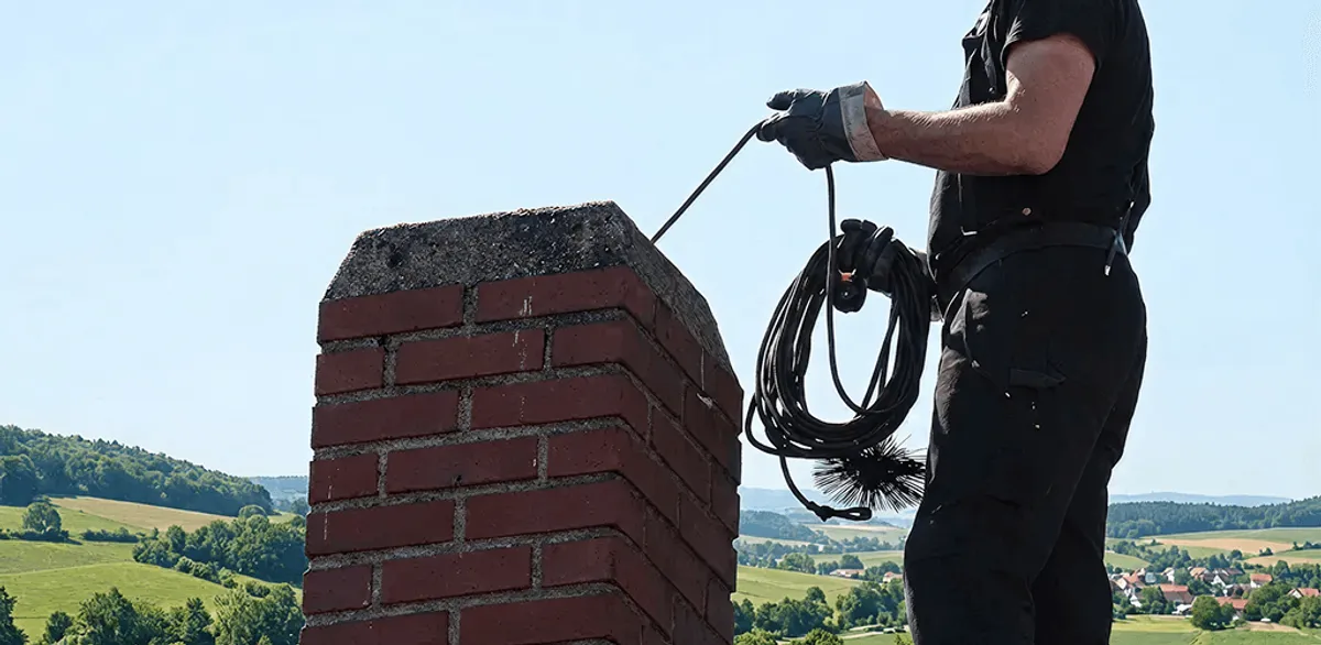Chimney sweep inspecting and cleaning a rooftop chimney in Honolulu, HI