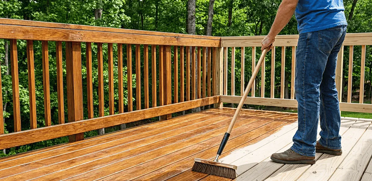 Deck staining and sealing application on a wood deck in Honolulu, HI
