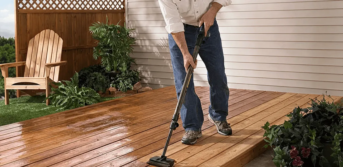 Deck staining service applying stain to a backyard wood deck in Honolulu, HI